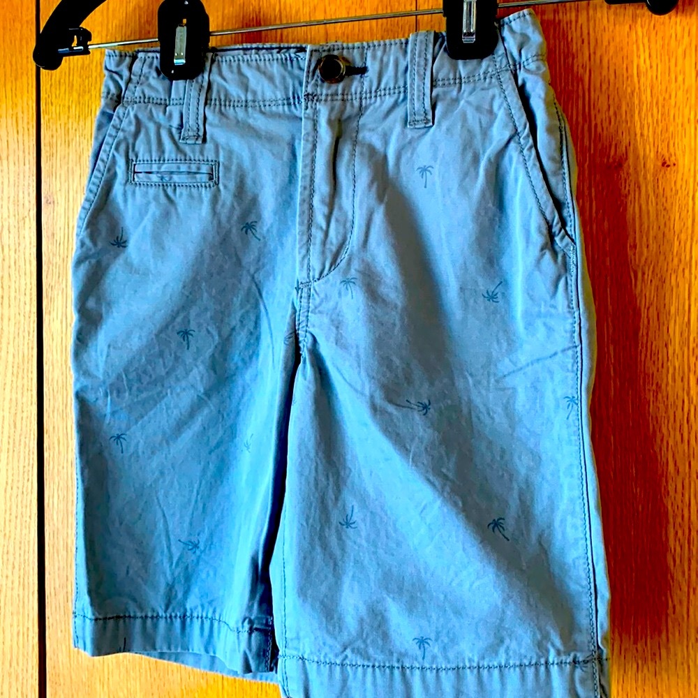 Gap kids size 7 boy’s gray woven cotton adj inner waist palm print shorts chino
